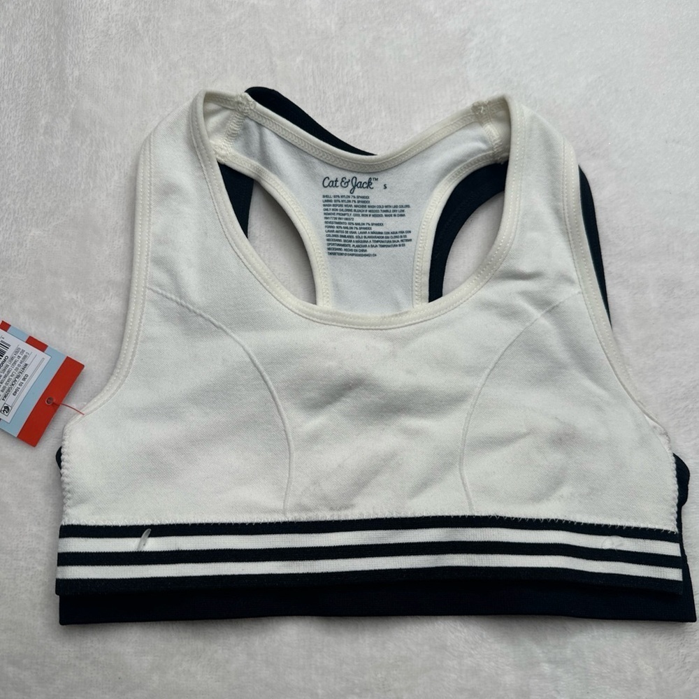 Cat & Jack Girls Sport bra seamless Pullover Black  & white 2pk Size S